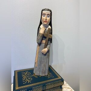 Polish Folk Art Wood Statue of Nun